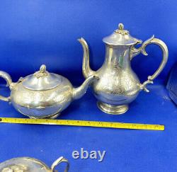 Tea & Coffee Pot Jug with Bowl Set EPNS Antique Vintage 1930 Engraved Marrow Top