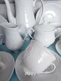 Tea coffee set Cmielów pure white porcelain excellent condition