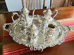 Towle Grand Duchess Vintage Silverplate 5 Pc Tea Coffee Set & Tray E. P6955 Oval