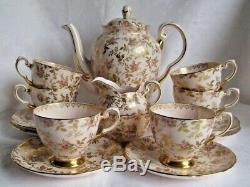 Tuscan Vintage Coffee Set for 6, Dubarry Rose, Rare, Pink china, rosebuds, Gold