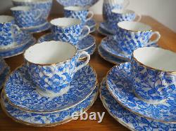 Unmarked Vintage Porcelain Blue and White Coffee Set 11 Trios