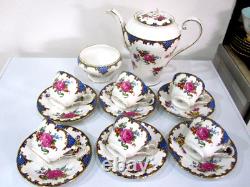 VINTAGE, Aynsley WINTON BLUE, BONE CHINA Gilded FULL Coffee Set 1930's, UNUSED