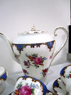 VINTAGE, Aynsley WINTON BLUE, BONE CHINA Gilded FULL Coffee Set 1930's, UNUSED