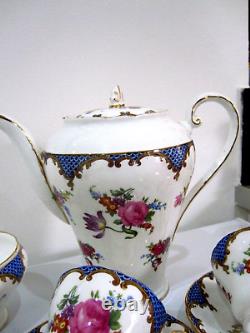 VINTAGE, Aynsley WINTON BLUE, BONE CHINA Roses Gilded Coffee Set 1930's, UNUSED