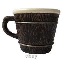 VINTAGE COFFEE MUG SET 4 Enamelware Log Cabin Rustic Embossed Stainless Cup