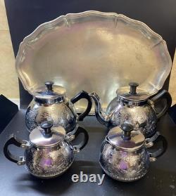 VINTAGE Coffee/Tea Set Of 5 Pc Tea/coffee/Milk Pots, Sugar Bowl & Melchior Tray