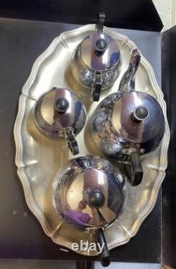 VINTAGE Coffee/Tea Set Of 5 Pc Tea/coffee/Milk Pots, Sugar Bowl & Melchior Tray