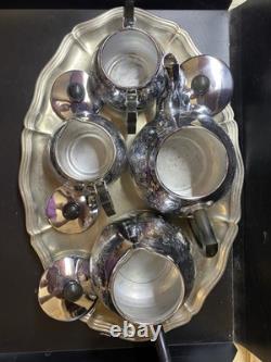 VINTAGE Coffee/Tea Set Of 5 Pc Tea/coffee/Milk Pots, Sugar Bowl & Melchior Tray