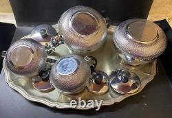 VINTAGE Coffee/Tea Set Of 5 Pc Tea/coffee/Milk Pots, Sugar Bowl & Melchior Tray