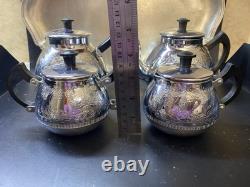 VINTAGE Coffee/Tea Set Of 5 Pc Tea/coffee/Milk Pots, Sugar Bowl & Melchior Tray