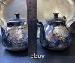 VINTAGE Coffee/Tea Set Of 5 Pc Tea/coffee/Milk Pots, Sugar Bowl & Melchior Tray