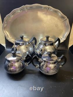 VINTAGE Coffee/Tea Set Of 5 Pc Tea/coffee/Milk Pots, Sugar Bowl & Melchior Tray