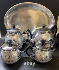 VINTAGE Coffee/Tea Set Of 5Pc Teapot, Coffee Pot Milk Pot, Sugar Bowl & Tray USSR