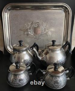 VINTAGE Coffee/Tea Set Of TRAY & 4 Pc Tea/coffee/ Pots, Milk pot Sugar Bowl USSR
