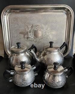 VINTAGE Coffee/Tea Set Of TRAY & 4 Pc Tea/coffee/ Pots, Milk pot Sugar Bowl USSR