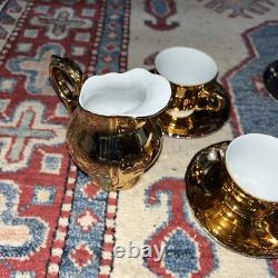 VINTAGE EPIAG CHINA GOLD LUSTRE COFFEE SET X6 Czechoslovakia Jug, Sugar Bowl