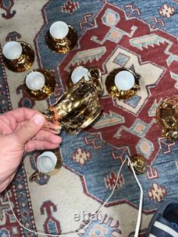 VINTAGE EPIAG CHINA GOLD LUSTRE COFFEE SET X6 Czechoslovakia Jug, Sugar Bowl