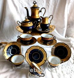 VINTAGE GRAF VON HENNEBERG PORZELLAN ILMENAU GERMANY ECHT KOBALT COFFEE SET 15pc