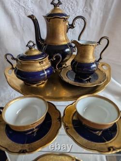 VINTAGE GRAF VON HENNEBERG PORZELLAN ILMENAU GERMANY ECHT KOBALT COFFEE SET 15pc