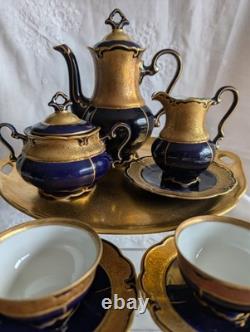 VINTAGE GRAF VON HENNEBERG PORZELLAN ILMENAU GERMANY ECHT KOBALT COFFEE SET 15pc