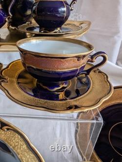VINTAGE GRAF VON HENNEBERG PORZELLAN ILMENAU GERMANY ECHT KOBALT COFFEE SET 15pc