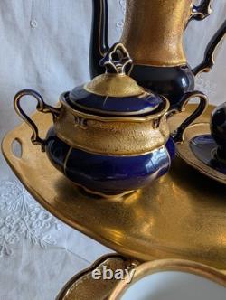 VINTAGE GRAF VON HENNEBERG PORZELLAN ILMENAU GERMANY ECHT KOBALT COFFEE SET 15pc