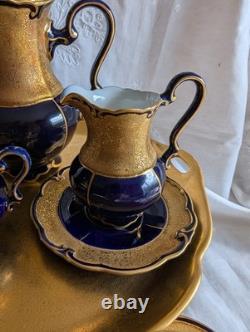 VINTAGE GRAF VON HENNEBERG PORZELLAN ILMENAU GERMANY ECHT KOBALT COFFEE SET 15pc