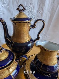 VINTAGE GRAF VON HENNEBERG PORZELLAN ILMENAU GERMANY ECHT KOBALT COFFEE SET 15pc