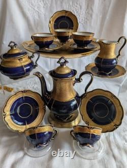 VINTAGE GRAF VON HENNEBERG PORZELLAN ILMENAU GERMANY ECHT KOBALT COFFEE SET 15pc