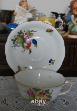 VINTAGE Herend Fruits and Flower Gold Trim Tea Cup and Saucer #734, Hungary