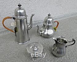 VINTAGE JOHN SOMERS BRAZIL PEWTER COLONIAL COFFEE TEA POT wCREAM/SUGAR SET MINT