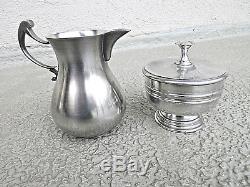 VINTAGE JOHN SOMERS BRAZIL PEWTER COLONIAL COFFEE TEA POT wCREAM/SUGAR SET MINT