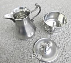 VINTAGE JOHN SOMERS BRAZIL PEWTER COLONIAL COFFEE TEA POT wCREAM/SUGAR SET MINT