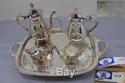 VINTAGE Leonard Silverplate Coffee & Tea Serving Set 2 Carafes Tray Cremr Sugar