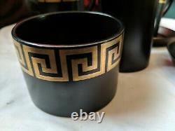 VINTAGE PORT MERION BLACK & GOLD GREEK KEY COFFEE SET SUSAN ELLIE 15pcs