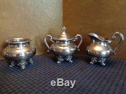 VINTAGE REED & BARTON 6 PIECE REGENT TEA/COFFEE SILVERPLATE SET with FOOTED TRAY