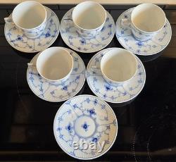 VINTAGE Royal Copenhagen Blue Fluted Plain Coffee Cup & Saucer Set 11pc