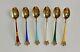 Vintage Set 6 Gold Gilt 925 Sterling Silver & Enamel Norway Coffee Spoons 1 Af