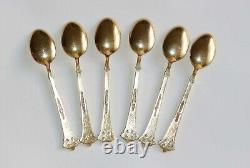 VINTAGE SET 6 GOLD GILT 925 STERLING SILVER & ENAMEL NORWAY COFFEE SPOONS 1 af