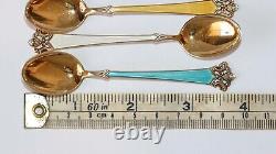 VINTAGE SET 6 GOLD GILT 925 STERLING SILVER & ENAMEL NORWAY COFFEE SPOONS 1 af