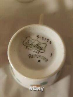 VINTAGE SHELLEY FINE BONE CHINA ART DECO COFFEE SET 4 CUPS & bowl WHITE