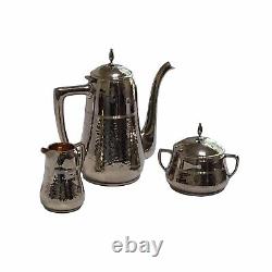 VINTAGE WMF Hammered Coffee Set Bauscher 1L Pot Creamer Sugar Bronze Art Deco