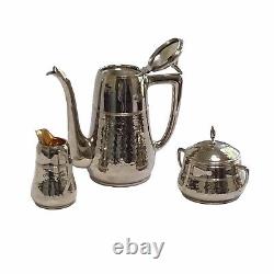 VINTAGE WMF Hammered Coffee Set Bauscher 1L Pot Creamer Sugar Bronze Art Deco