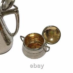 VINTAGE WMF Hammered Coffee Set Bauscher 1L Pot Creamer Sugar Bronze Art Deco