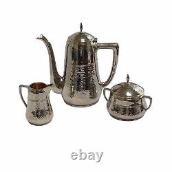 VINTAGE WMF Hammered Coffee Set Bauscher 1L Pot Creamer Sugar Bronze Art Deco