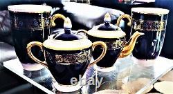 VINTEGE NEVER USED Original Cobalt Blue/Gold Tea/ Coffee/ 4 PC TEA SET