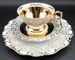 VTG 25 pc Haus Dresden White & 24Kt Gold Coffee Tea Pot Bone China Set W. German
