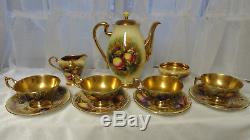 VTG Aynsley Painted Rich Gold Fruit Orchard COFFEE POT Creamer Sugar 4 CUPS SET+