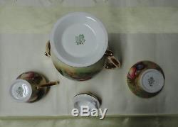 VTG Aynsley Painted Rich Gold Fruit Orchard COFFEE POT Creamer Sugar 4 CUPS SET+