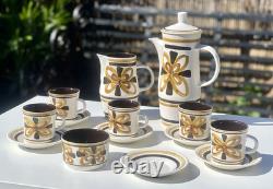 VTG Cinque Ports Pottery Monastery Rye Coffee Tea Set Brown Floral 70s 14 Piece